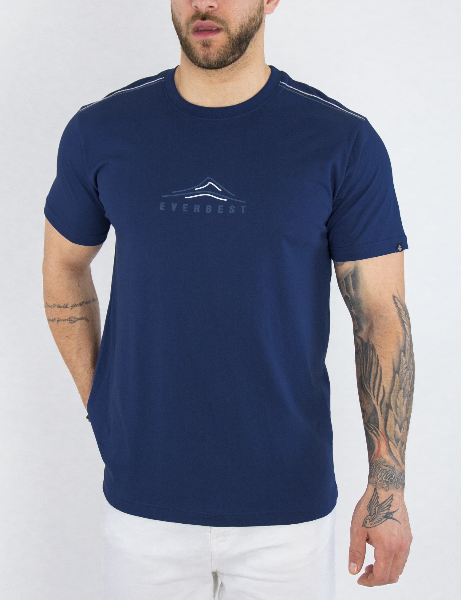 Everbest Everbest ανδρικό μπλε Plus Size Tshirt με τύπωμα 232810